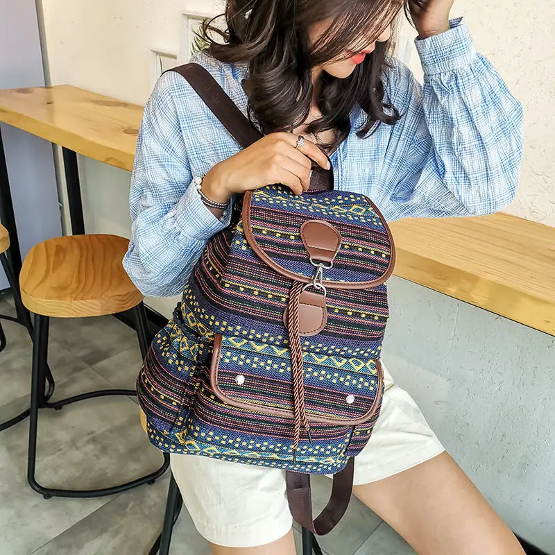 Bohemian Striped Backpack for Women