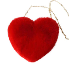 Red Heart Plush Crossbody Shoulder Bag with Chain