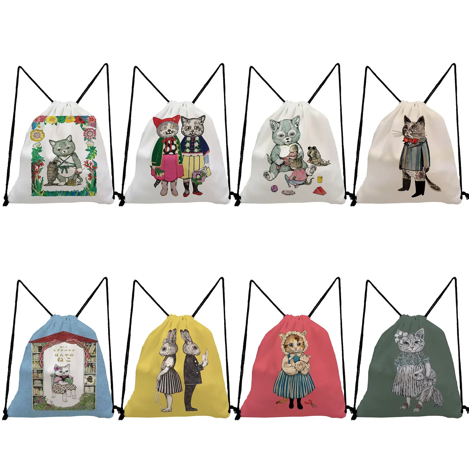 Japanese Style Cat Girl Drawstring Backpack for Students