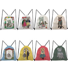 Japanese Style Cat Girl Drawstring Backpack for Students