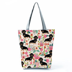 Travel Sausage Dogs Tote Animal Gift Eco Women's Handbags Large Capacity
