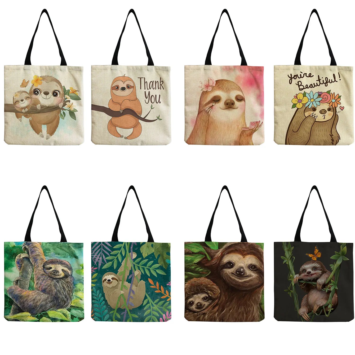 Foldable Sloth Print Travel Tote Bag - Eco-Friendly Shoulder Bag for Women
