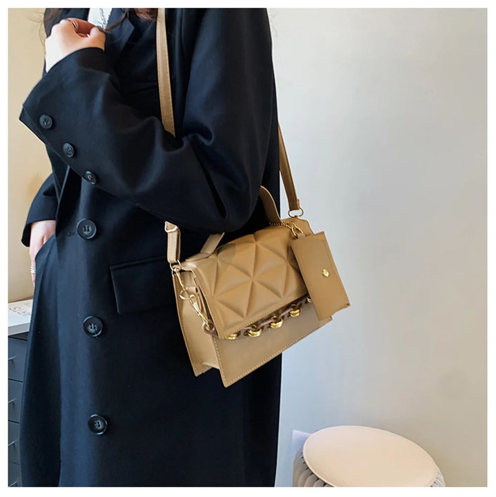 Casual Chain Crossbody Bag PU Leather Shoulder Handbag Messenger Bag