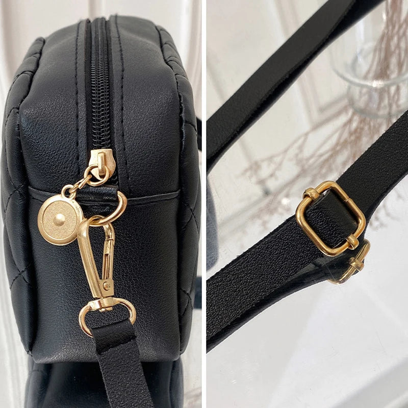 Women's Leather Rhombus Embroidery Messenger Bag