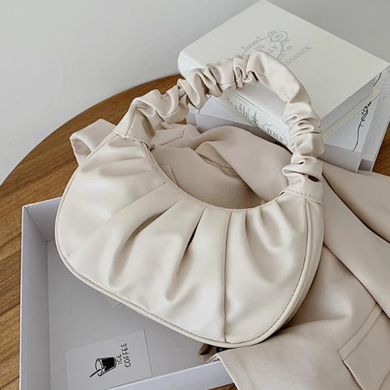 Summer Pleated Handlebags PU Cloud Bags Armpit Bag