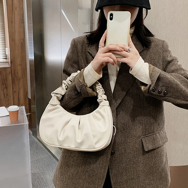Summer Pleated Handlebags PU Cloud Bags Armpit Bag