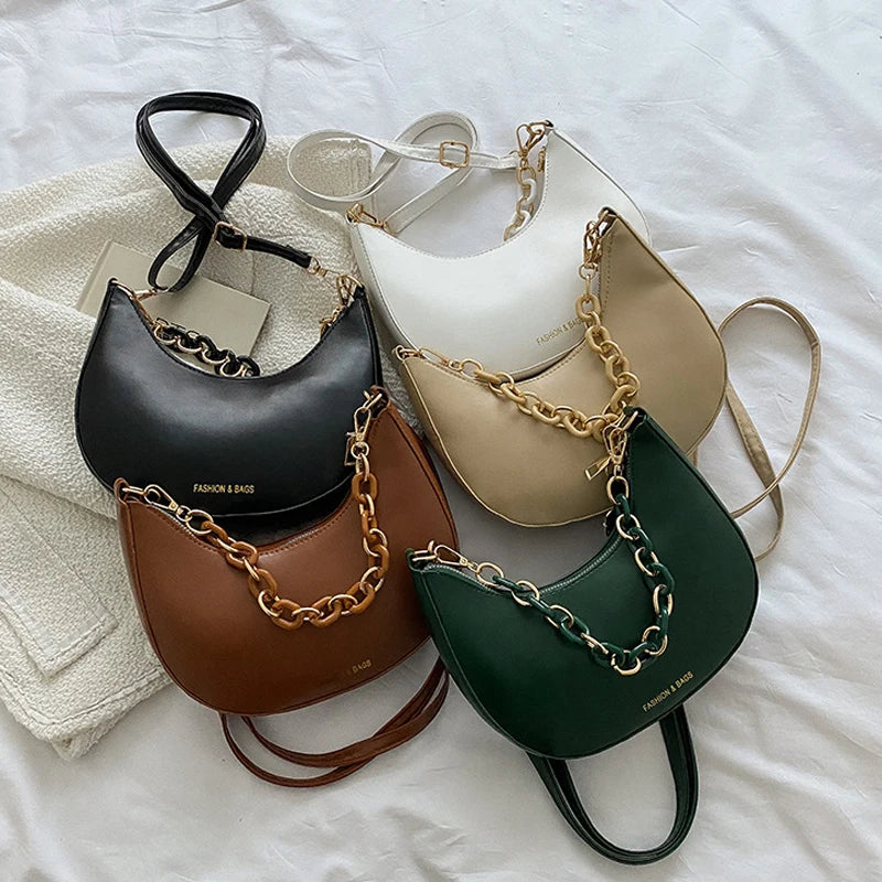 Chain Shoulder Bags For Women Solid Pu Leather Crossbody Bags Female Handbags An