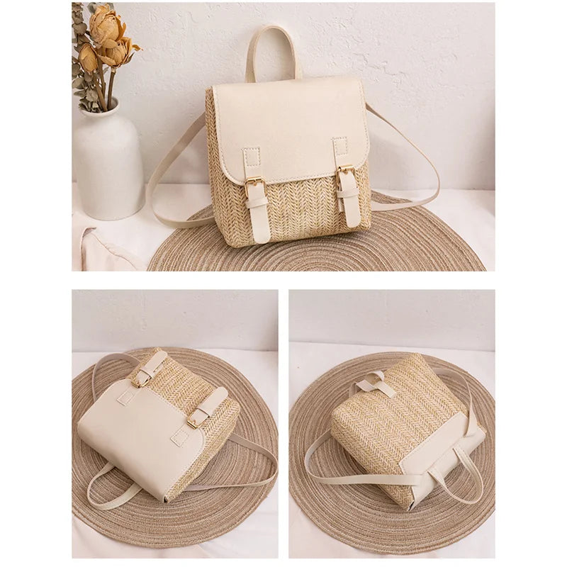 Retro Weave Handbag Women's Niche Bag Small Rattan Woven Backpack