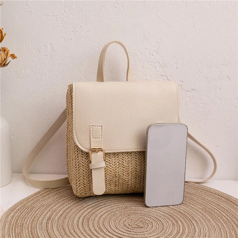 Retro Weave Handbag Women's Niche Bag Small Rattan Woven Backpack