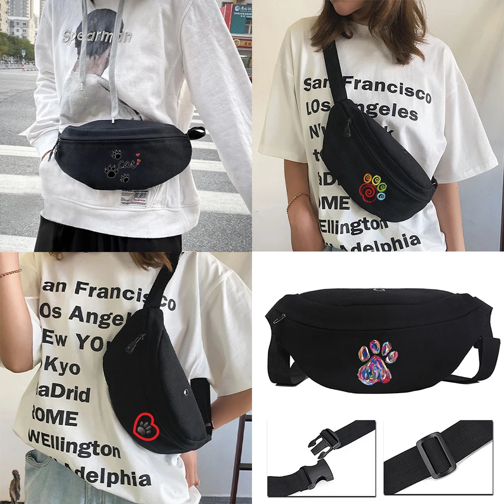 Shoulder Waist Chest Bag with Footprint Pattern