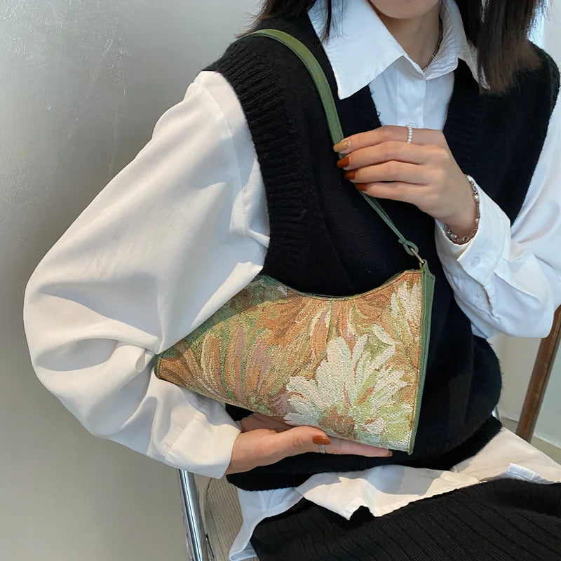 Oil Painting Shoulder Bag for Women Small Handbag