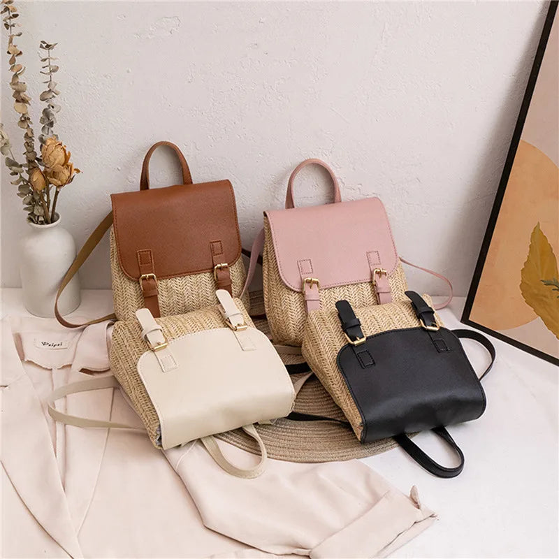 Vintage Weave Handbag Women's Rattan Woven Backpack