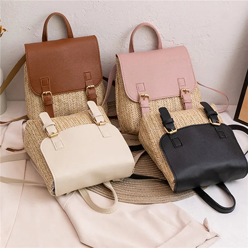 Vintage Weave Handbag Women's Rattan Woven Backpack