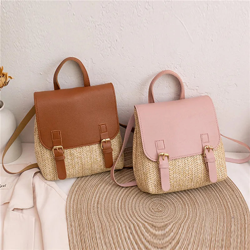 Vintage Weave Handbag Women's Rattan Woven Backpack