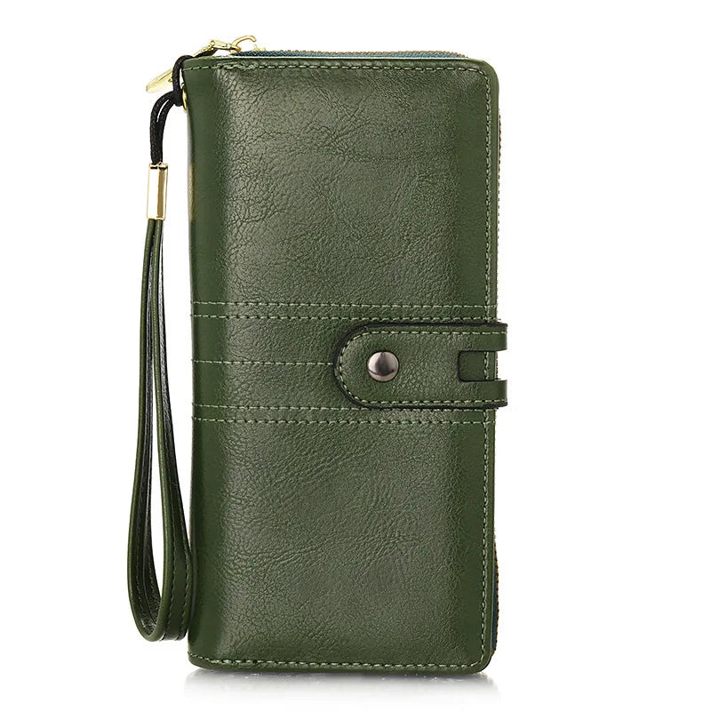 Women's Two Fold Long Wallet PU Wrist Bag Clutch Wallets