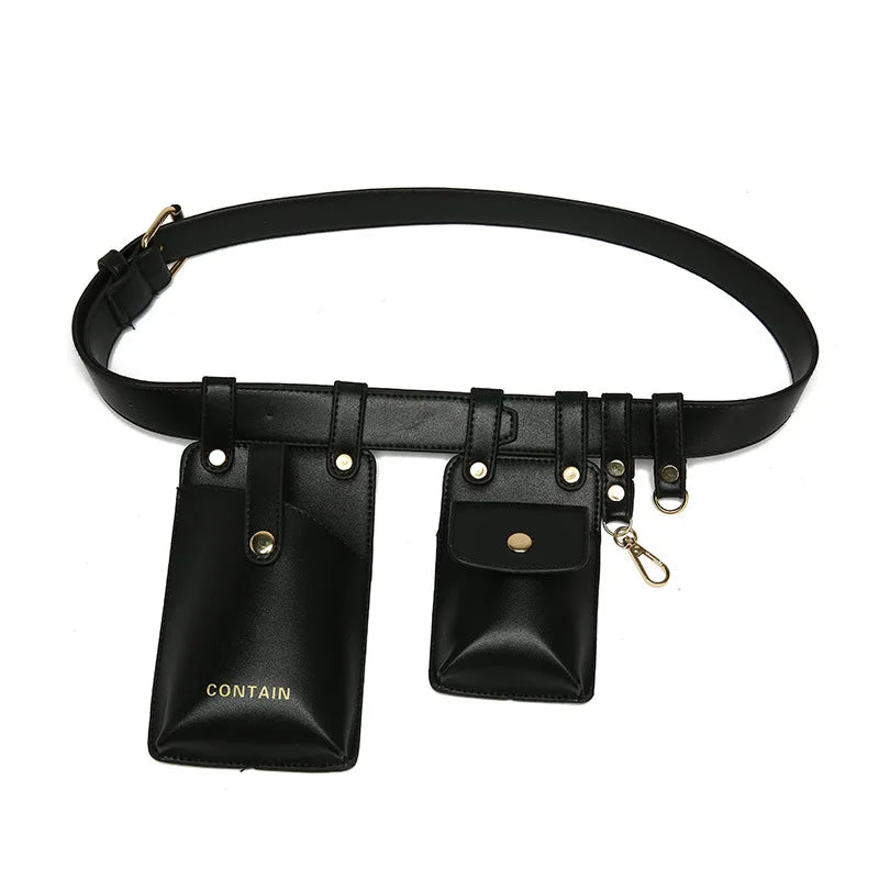Green Leather Waist Bag for Women with Shoulder Belt