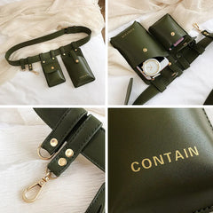Green Leather Waist Bag for Women with Shoulder Belt