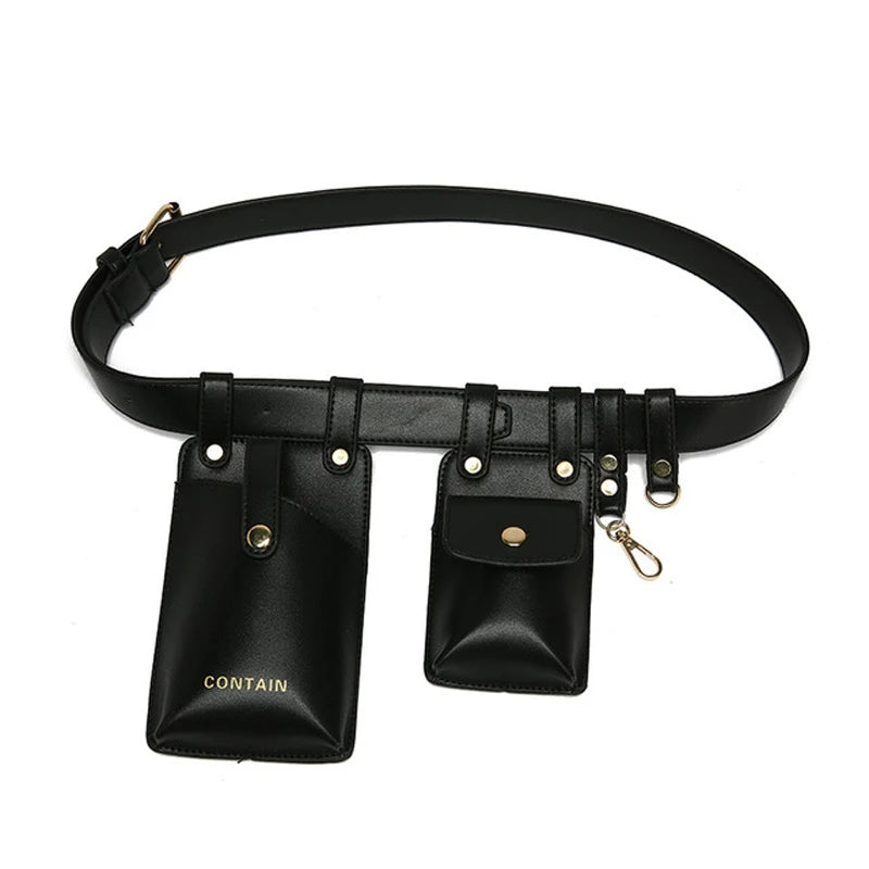 Green Leather Waist Bag for Women with Shoulder Belt