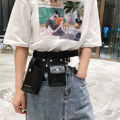 Green Leather Waist Bag for Women with Shoulder Belt
