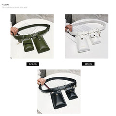 Green Leather Waist Bag for Women with Shoulder Belt