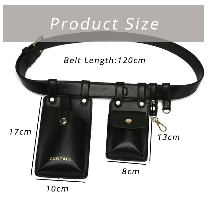 Green Leather Waist Bag for Women with Shoulder Belt