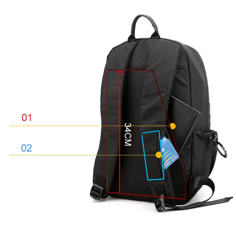 Waterproof Nylon USB Backpack Men Travel Bag Gray