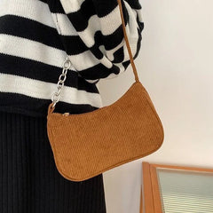 Plush Shoulder Bag for Women - Retro Corduroy Handbag