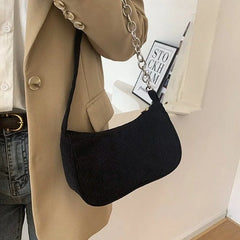 Plush Shoulder Bag for Women - Retro Corduroy Handbag
