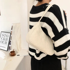 Plush Shoulder Bag for Women - Retro Corduroy Handbag
