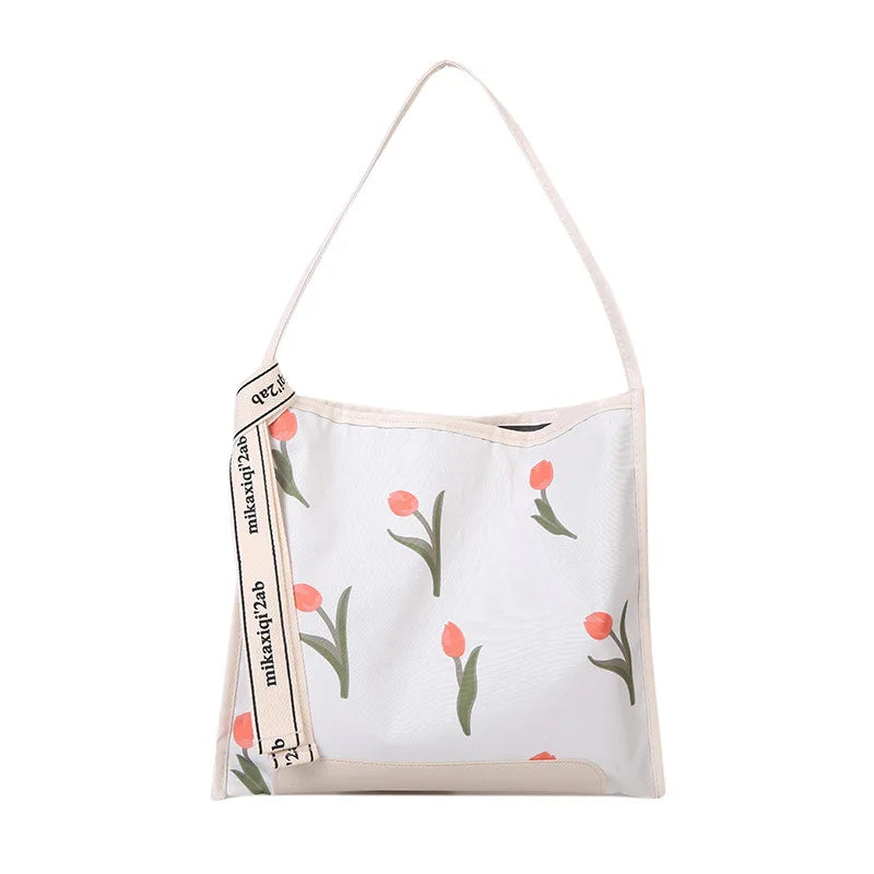 Embroidered Flower Shoulder Bag Large Capacity Tote Bags