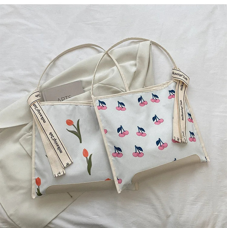 Embroidered Flower Shoulder Bag Large Capacity Tote Bags