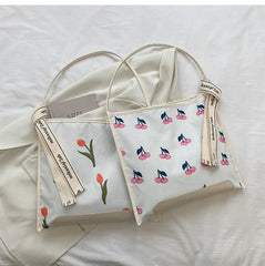 Embroidered Flower Shoulder Bag Large Capacity Tote Bags