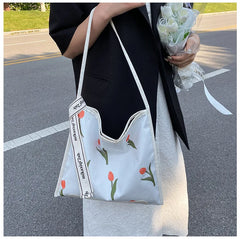 Embroidered Flower Shoulder Bag Large Capacity Tote Bags