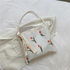 Embroidered Flower Shoulder Bag Large Capacity Tote Bags