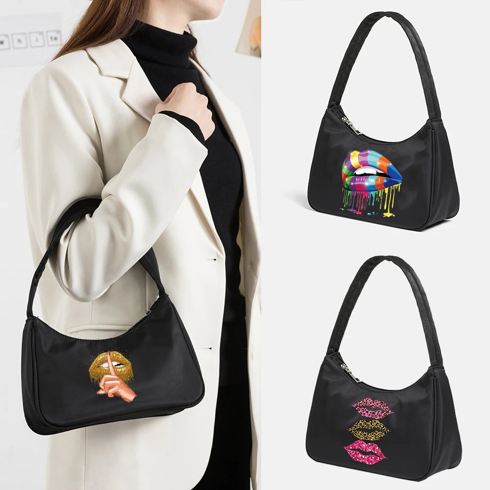 Lips Print Pattern Shopping Tote Women Handbags Shoulder Bag
