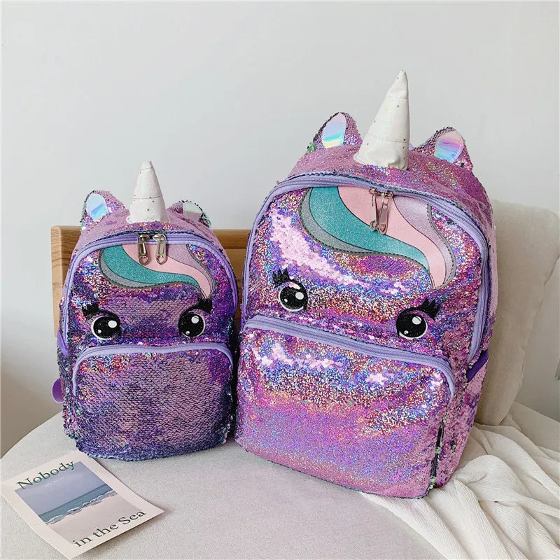 Unicorn Sequined Schoolbag for Girls Backpack 14.5'' S,L