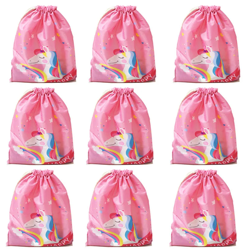 Unicorn Drawstring Backpack Girls Bag Polyester Fabric Dancing Horse Bags Pink