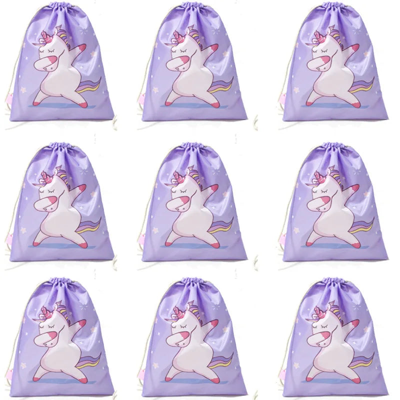 Unicorn Drawstring Backpack Girls Bag Polyester Fabric Dancing Horse Bags Pink