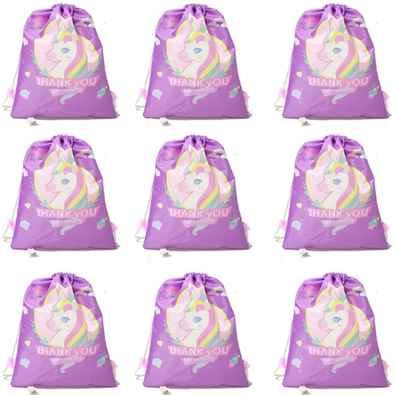 Unicorn Drawstring Backpack Girls Bag Polyester Fabric Dancing Horse Bags Pink