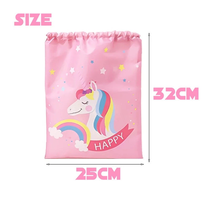 Unicorn Drawstring Backpack Girls Bag Polyester Fabric Dancing Horse Bags Pink