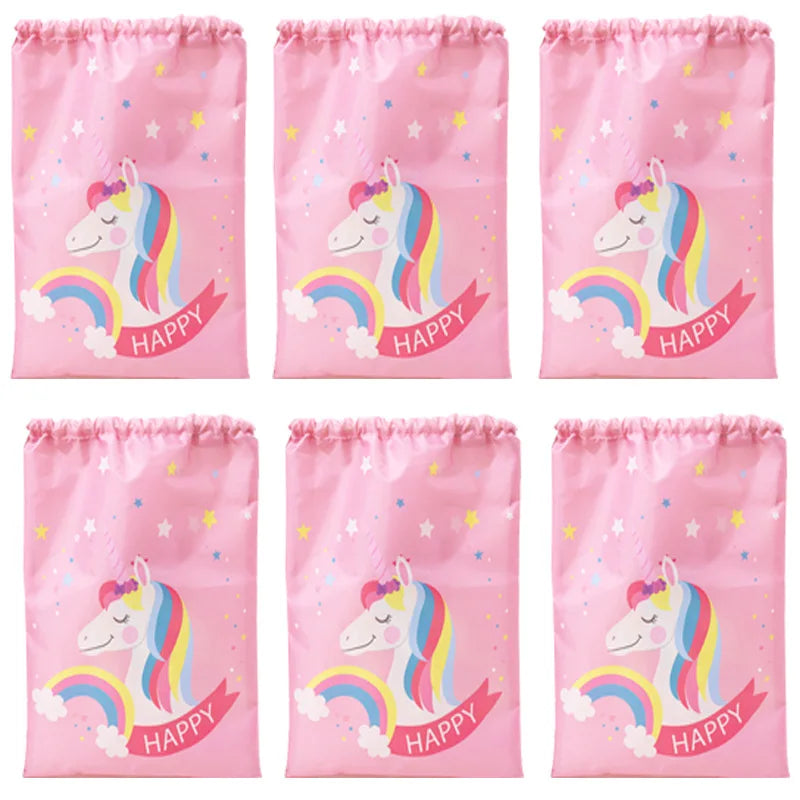 Unicorn Drawstring Backpack Girls Bag Polyester Fabric Dancing Horse Bags Pink