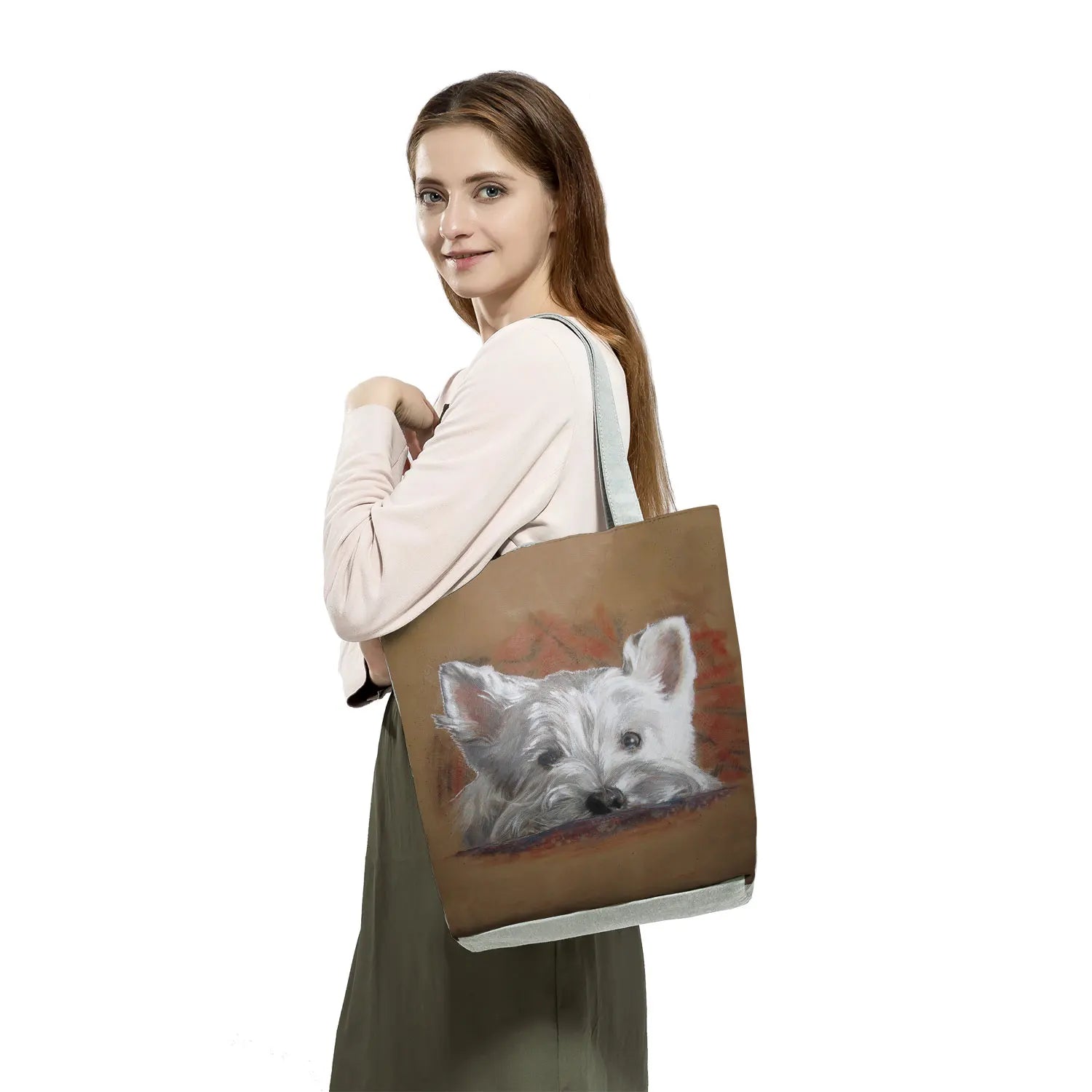 Westie Dog Painting Handbag for Women Reusable Shopping Shopper Bag