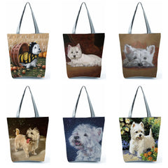Westie Dog Painting Handbag for Women Reusable Shopping Shopper Bag