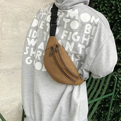 Canvas Waist Pack Double Layer Zipper Chest Bag