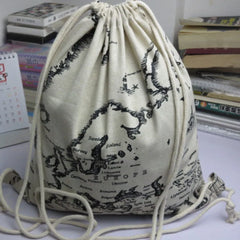 Unisex Retro Canvas Drawstring Backpack European Style Travel Bag