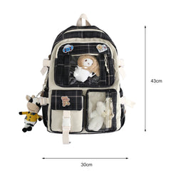 Japanese Canvas School Backpack Plaid Design Large Capacity