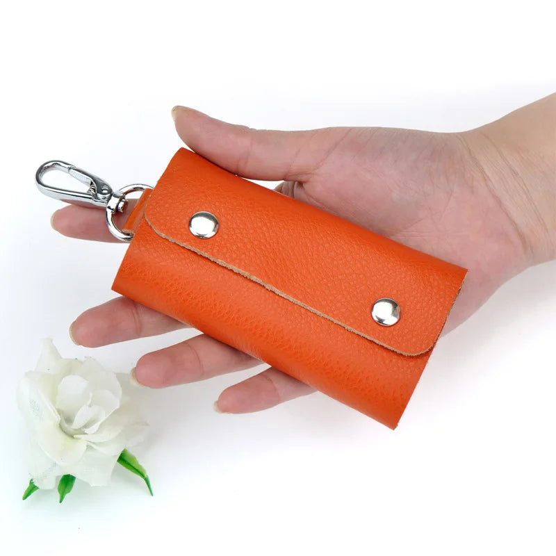 Unisex Leather Key Holder Mini Keychain Key Bag Cover Compact Small House Key Ca