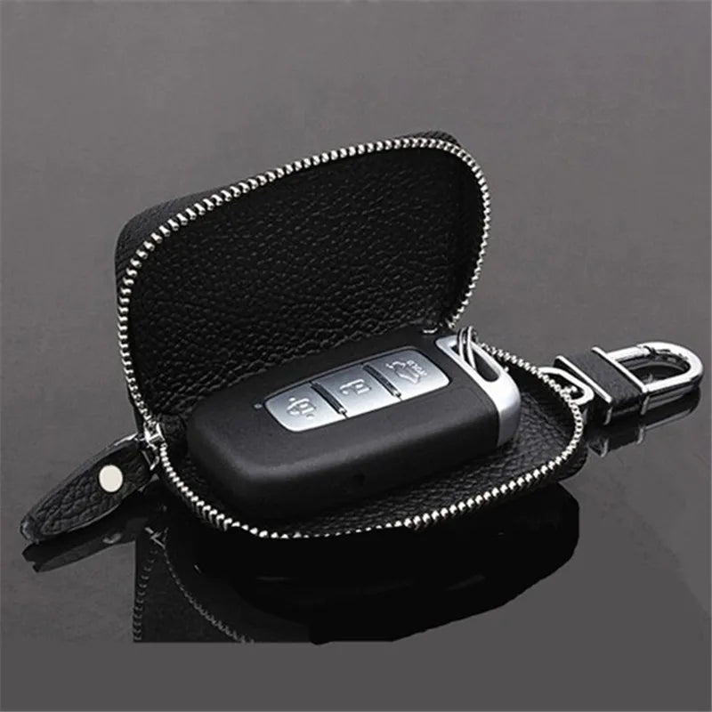 Unisex PU Leather Car Key Wallets Men Women Keychain Covers Zipper Key Case