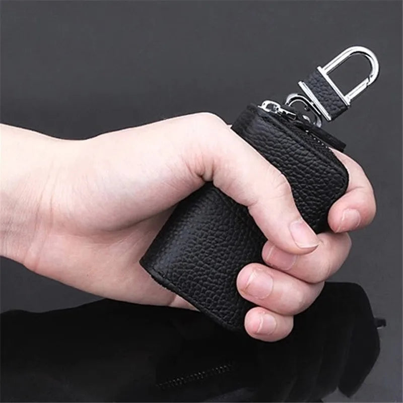 Unisex PU Leather Car Key Wallets Men Women Keychain Covers Zipper Key Case
