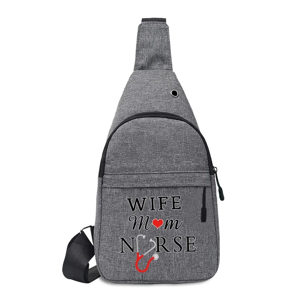 Unisex Canvas Chest pack Shoulder Bag Nurse Printing Crossbody Bag